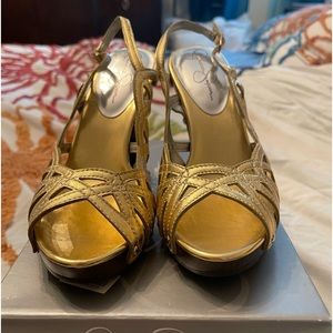 Gold High Heel Sandals by Jessica Simpson Brand New in the box . Size 7.5